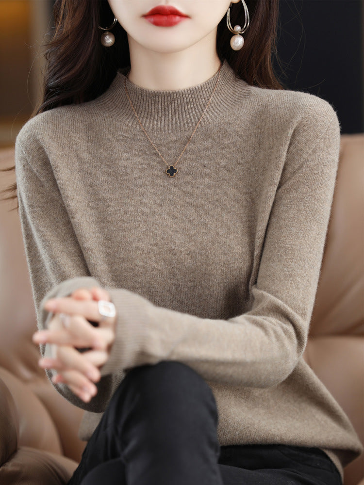 Women’s Wool Blend Half Turtleneck Jumper – Loose Fit Office Knit Sweater