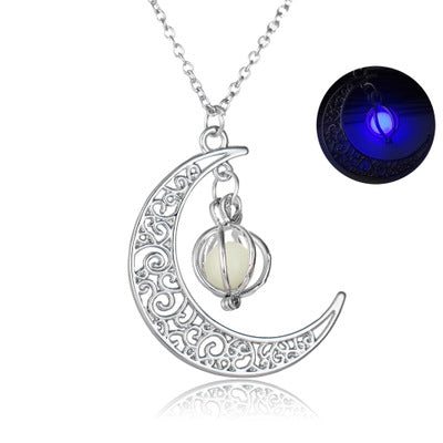 Women’s Moon Glow Pendant Necklace – Natural Stone Luminous Charm Jewellery Gift UK