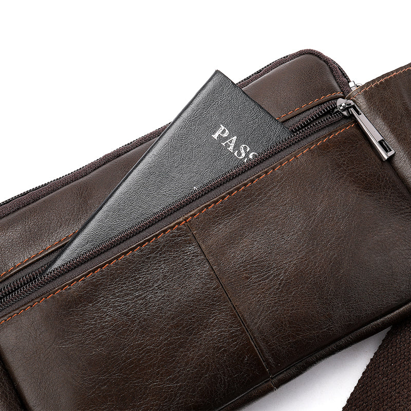 Genuine Cowhide Leather Men’s Waist Bag – Retro Crossbody Hip Bag