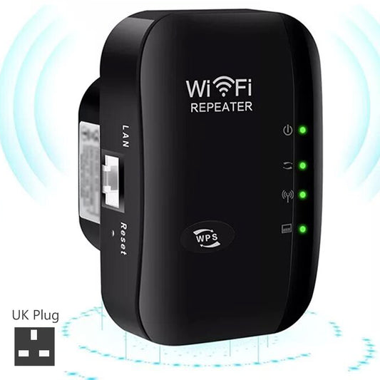 WiFi Extender Booster, WiFi Repeater Range Covers With Ethernet Port, WiFi Signal Extender Range Repeater Mini 2.4G Portable Booster Internet Amplifier UK Plug 300Mbps Black