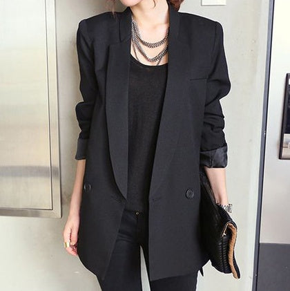 Women’s Black Asymmetrical Blazer Jacket – Long Sleeve Chic Cotton Blazer