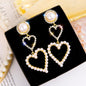 Gold Pearl Rhinestone Drop Earrings – Elegant Long Dangle Fashion Earrings for Women