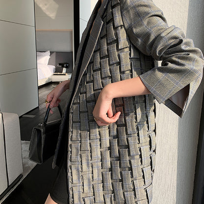 Basic Jacket Women’s Retro Plaid Suit Jacket – Loose Fit Street Style Office Jacket