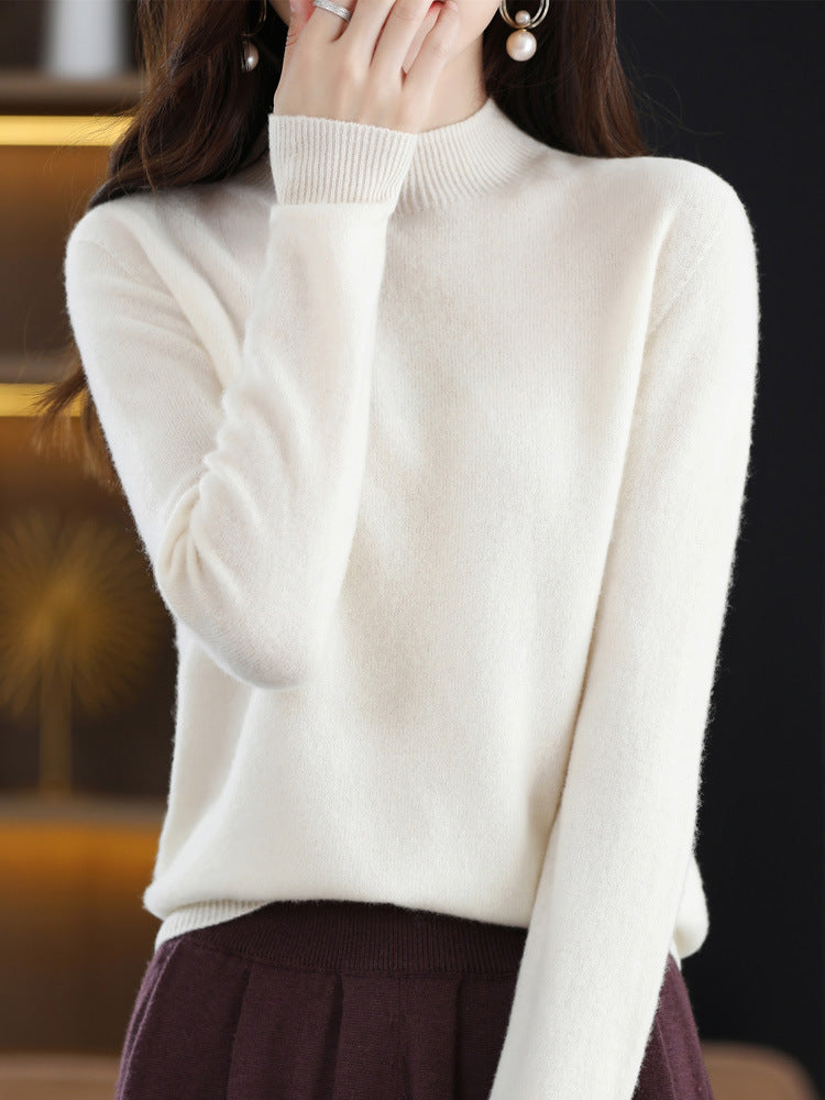 Women’s Wool Blend Half Turtleneck Jumper – Loose Fit Office Knit Sweater