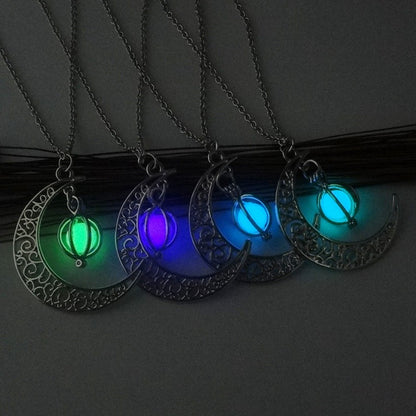 Women’s Moon Glow Pendant Necklace – Natural Stone Luminous Charm Jewellery Gift UK