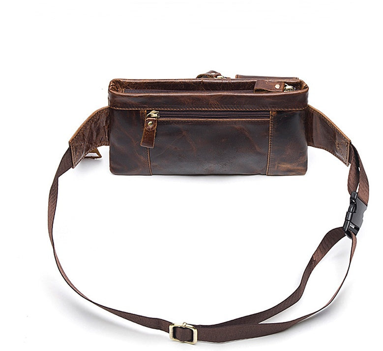 Genuine Leather Men’s Waist & Crossbody Bag – Retro Soft Cowhide Sling Bag