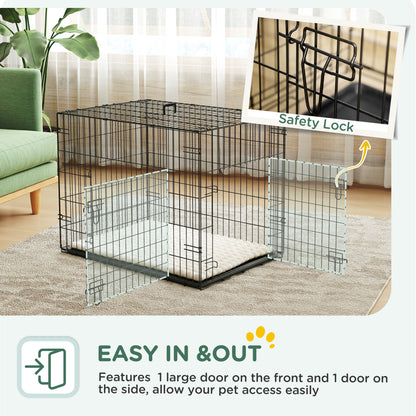 PawHut Foldable Dog Crate With 2 Doors With Tray, Soft Cushion, For Small Dogs, 76 X 53 X 60, Black
