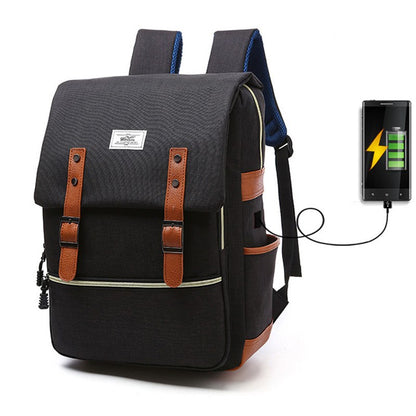Vintage Canvas Laptop Backpack with USB Charging – Travel & School Bag