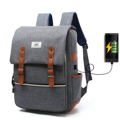 Vintage Canvas Laptop Backpack with USB Charging – Travel & School Bag