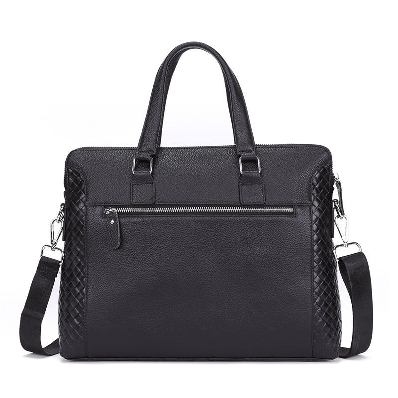 Men’s Genuine Leather Business Briefcase – 14” Laptop Office Work Bag (Cowhide)