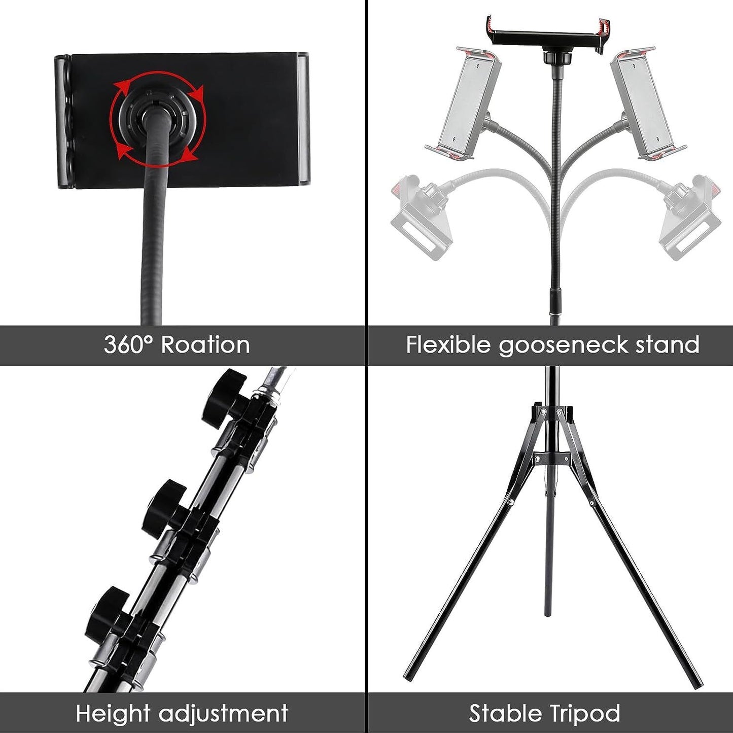 170cm Tall Flexible Phone Tripod With Gooseneck Heavy Duty Phone Tripod Stand UK