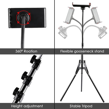 170cm Tall Flexible Phone Tripod With Gooseneck Heavy Duty Phone Tripod Stand UK