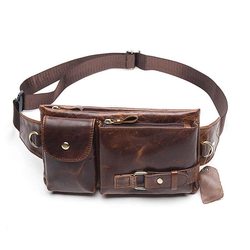 Genuine Leather Men’s Waist & Crossbody Bag – Retro Soft Cowhide Sling Bag