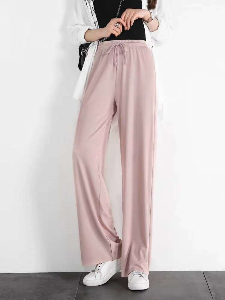 Women’s Ice Silk Wide Leg Trousers – Cotton Linen Lightweight Summer Pants