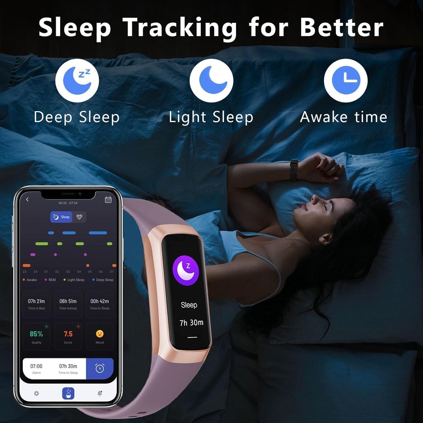 Fitness Tracker With 24 7 Heart Rate Blood Oxygen Sleep Monitor IP68 Waterproof For Women Men