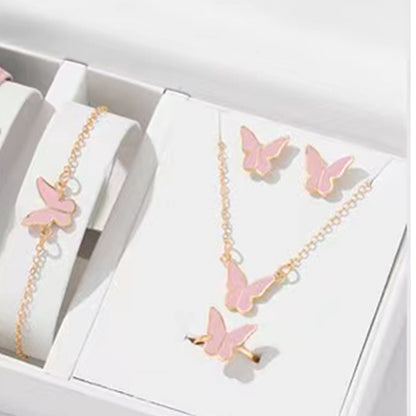 5PCS Butterfly Jewellery Set for Women – Necklace, Earrings, Ring & Bracelet | Bridal Wedding Party Gift | Gold & Silver Plated Fashion Jewellery