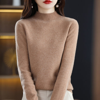 Women’s Wool Blend Half Turtleneck Jumper – Loose Fit Office Knit Sweater