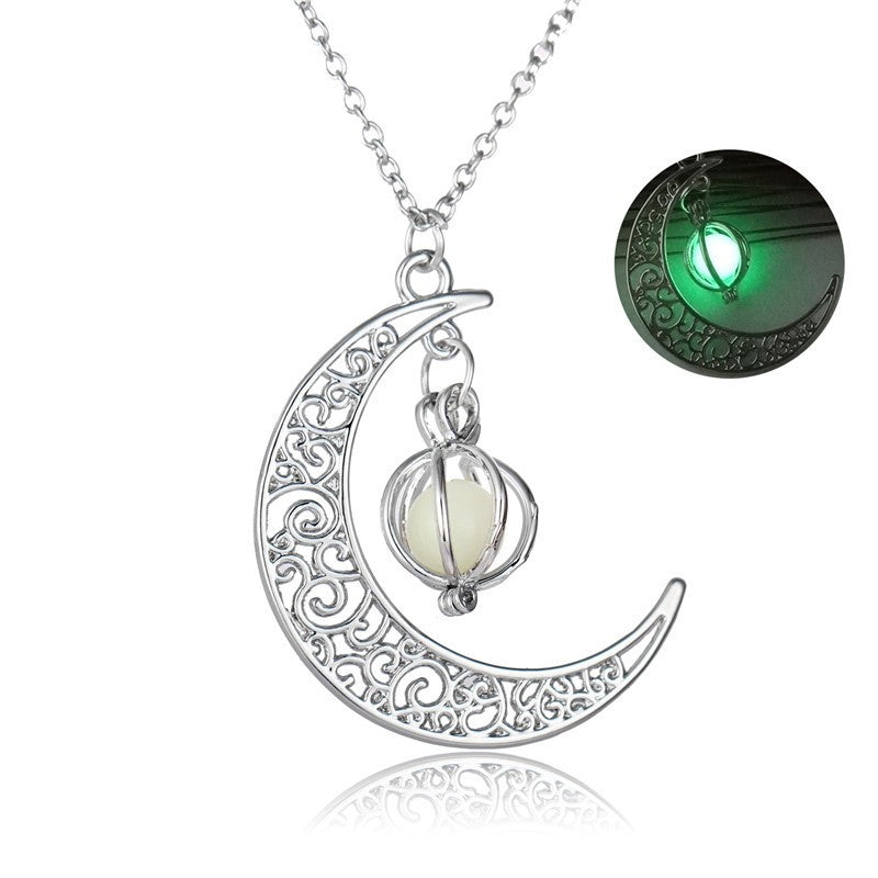 Women’s Moon Glow Pendant Necklace – Natural Stone Luminous Charm Jewellery Gift UK