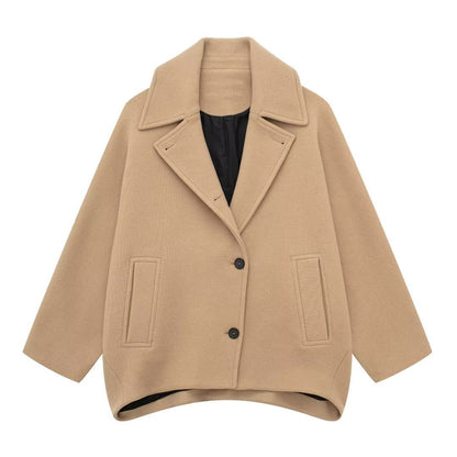 Women’s Wool Blend Short Coat – Loose Fit Winter Office Jacket