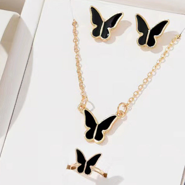 5PCS Butterfly Jewellery Set for Women – Necklace, Earrings, Ring & Bracelet | Bridal Wedding Party Gift | Gold & Silver Plated Fashion Jewellery