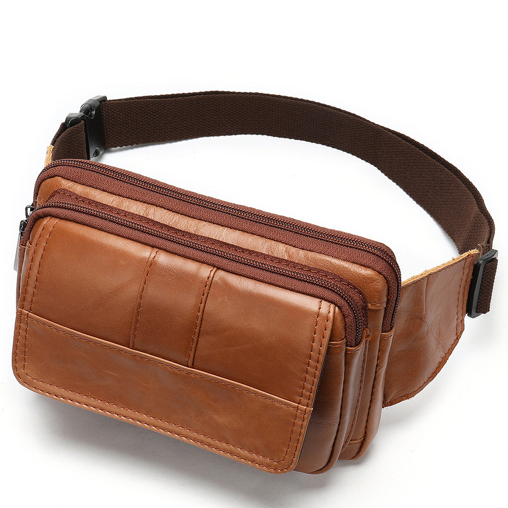 Genuine Cowhide Leather Men’s Waist Bag – Retro Crossbody Hip Bag