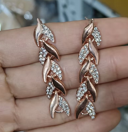 Women’s Leaf Rhinestone Necklace & Bracelet Set – Elegant Gold Jewellery Gift Set UK