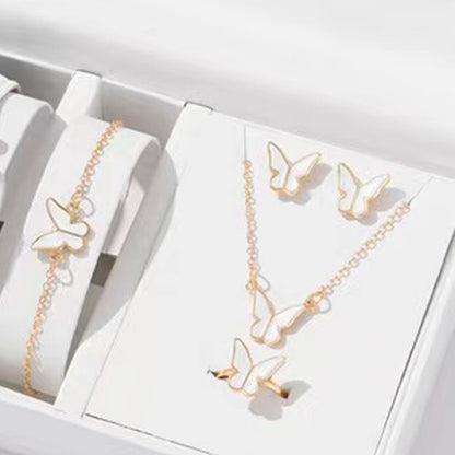 5PCS Butterfly Jewellery Set for Women – Necklace, Earrings, Ring & Bracelet | Bridal Wedding Party Gift | Gold & Silver Plated Fashion Jewellery