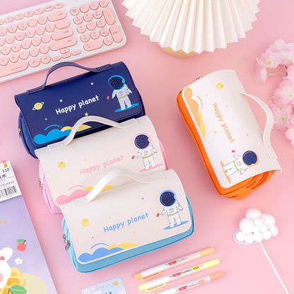 Office & School Supplies Planet Flip Canvas Pencil Case – Large Capacity Cute Cartoon Pen Pouch