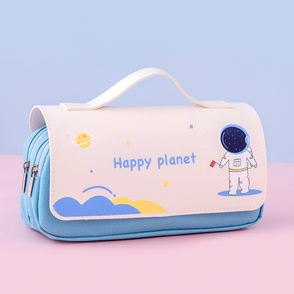 Office & School Supplies Planet Flip Canvas Pencil Case – Large Capacity Cute Cartoon Pen Pouch