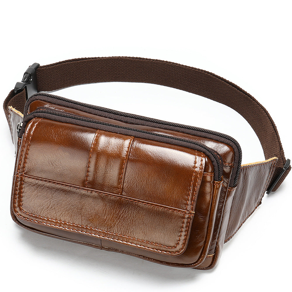 Genuine Cowhide Leather Men’s Waist Bag – Retro Crossbody Hip Bag