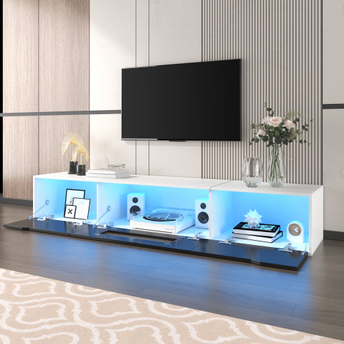 TV Cabinet, High-gloss TV Cabinet, Matching Colours In White And High-gloss Black, With Colour-changing LED Lights.only Front Cabinet Door High-gloss