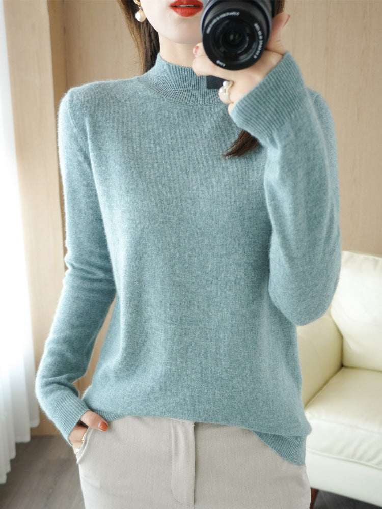 Women’s Wool Blend Half Turtleneck Jumper – Loose Fit Office Knit Sweater