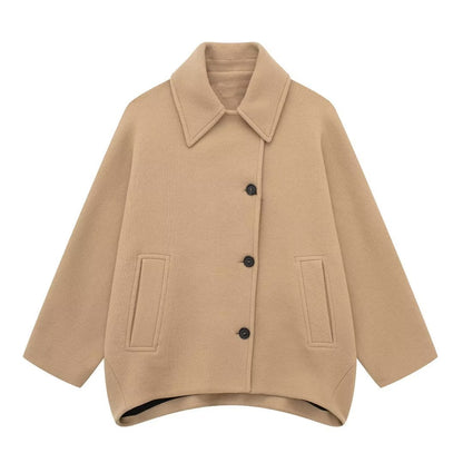 Women’s Wool Blend Short Coat – Loose Fit Winter Office Jacket