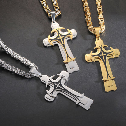 Men’s Titanium Steel Cross Necklace – Christian Trinity Latin Pendant with Emperor Chain | Gold & Silver Stainless Steel Jewellery UK