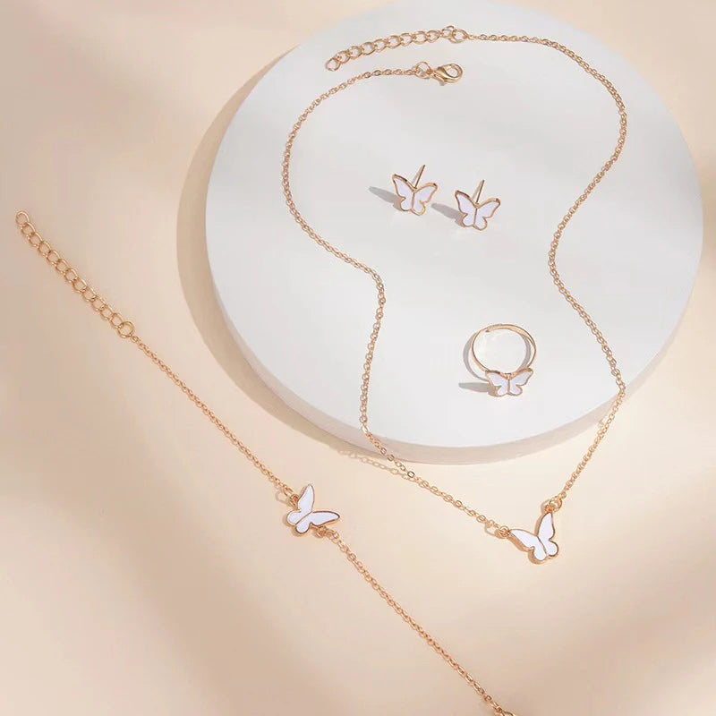 5PCS Butterfly Jewellery Set for Women – Necklace, Earrings, Ring & Bracelet | Bridal Wedding Party Gift | Gold & Silver Plated Fashion Jewellery