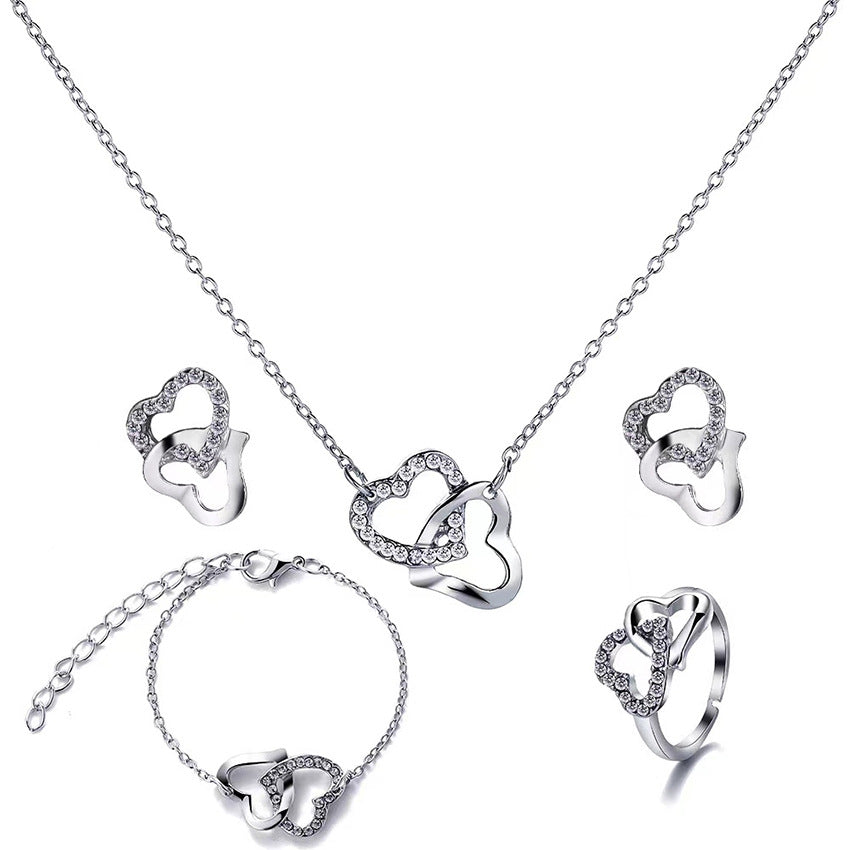 5PCS Butterfly Jewellery Set for Women – Necklace, Earrings, Ring & Bracelet | Bridal Wedding Party Gift | Gold & Silver Plated Fashion Jewellery